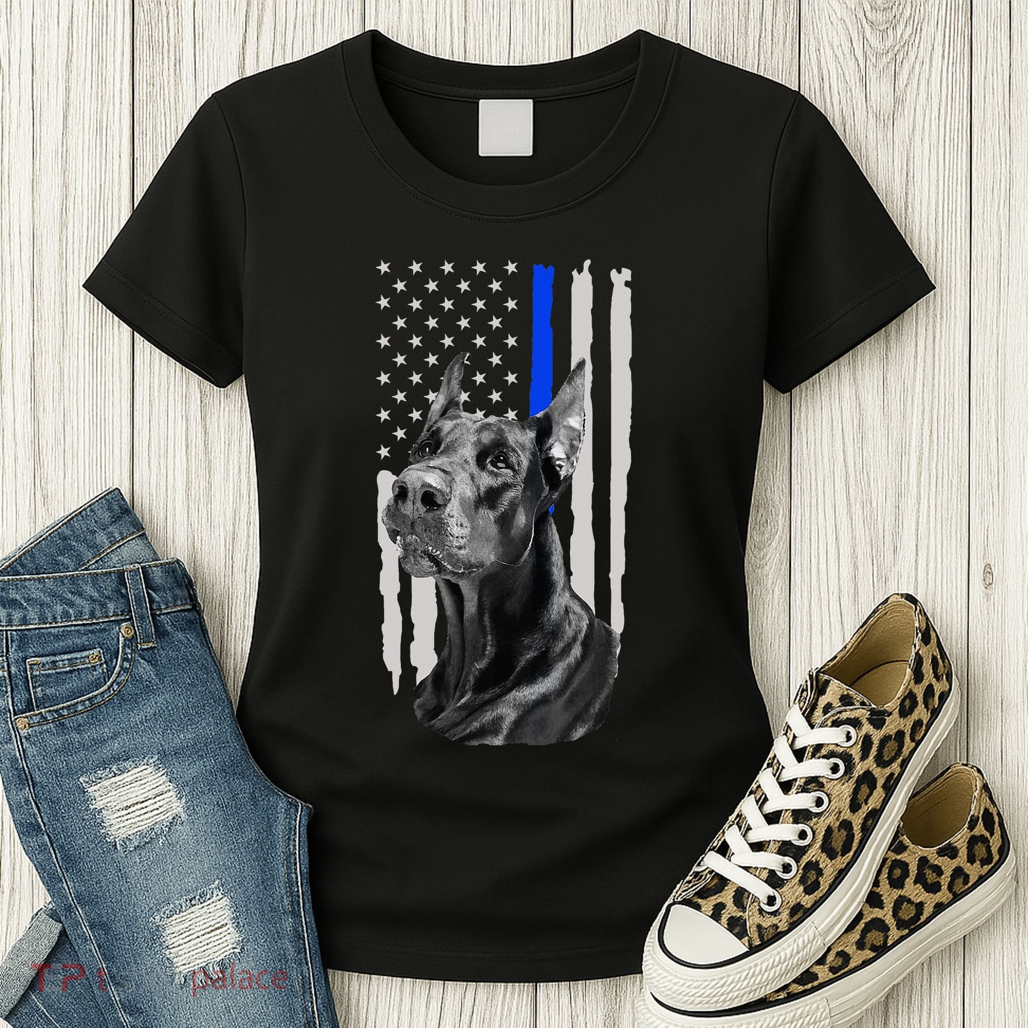K9 Unit Doberman Police Dog Thin Blue Line Us Flag Supportor Women's T-Shirt