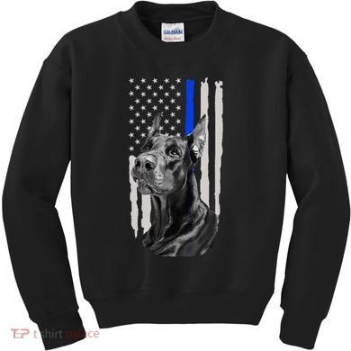 K9 Unit Doberman Police Dog Thin Blue Line Us Flag Supportor Kids Sweatshirt