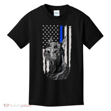K9 Unit Doberman Police Dog Thin Blue Line Us Flag Supportor Kids T-Shirt