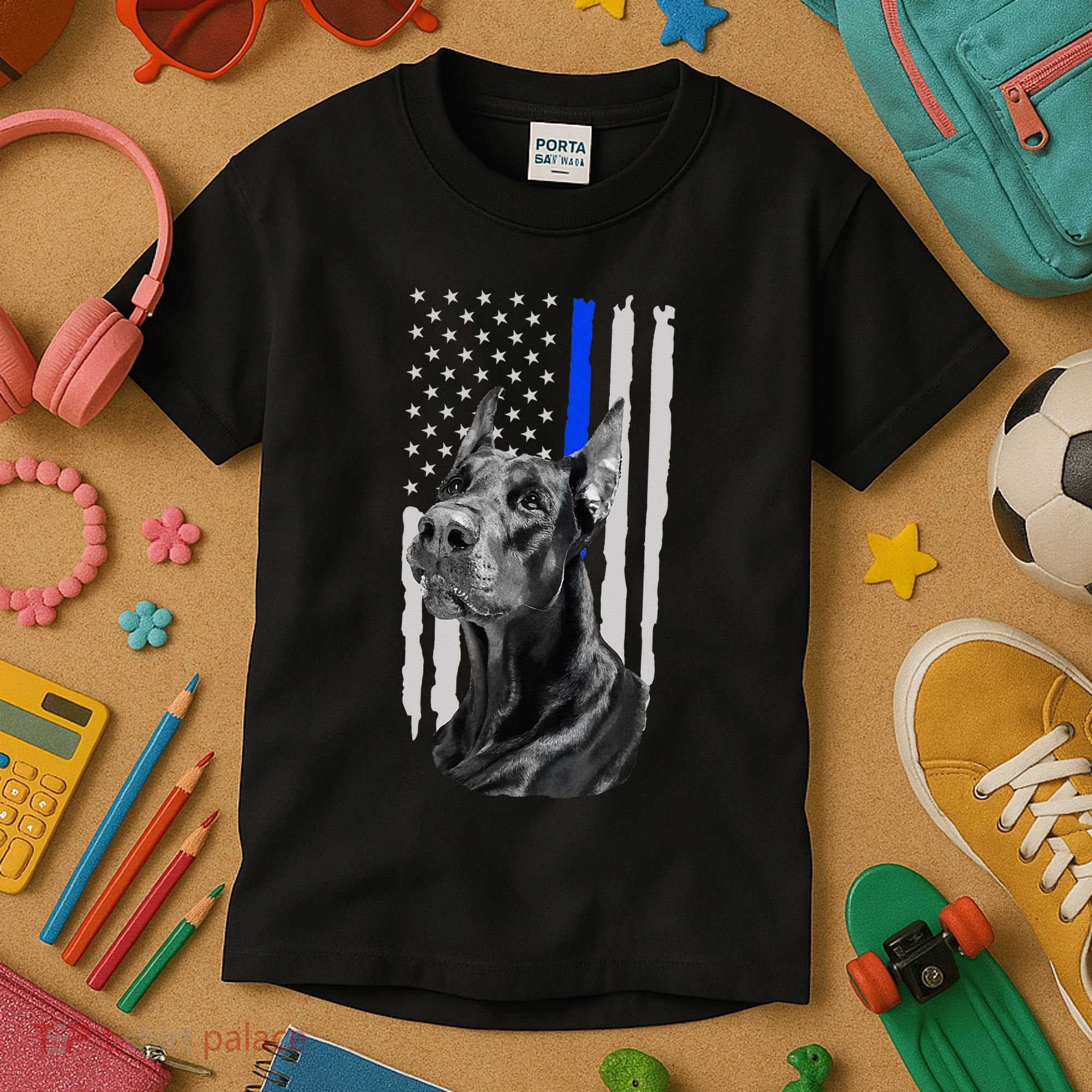 K9 Unit Doberman Police Dog Thin Blue Line Us Flag Supportor Kids T-Shirt