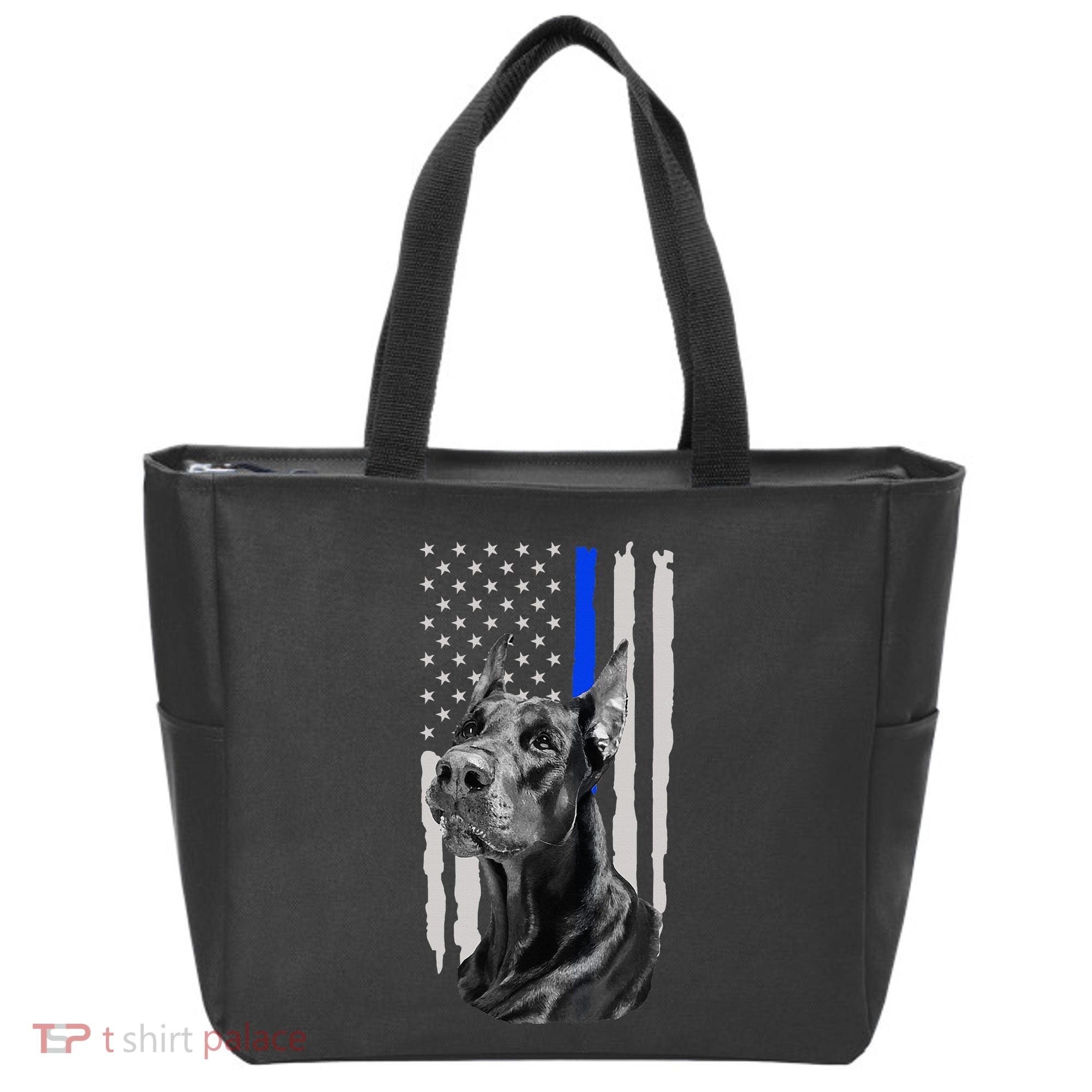 K9 Unit Doberman Police Dog Thin Blue Line Us Flag Supportor Tote Bag