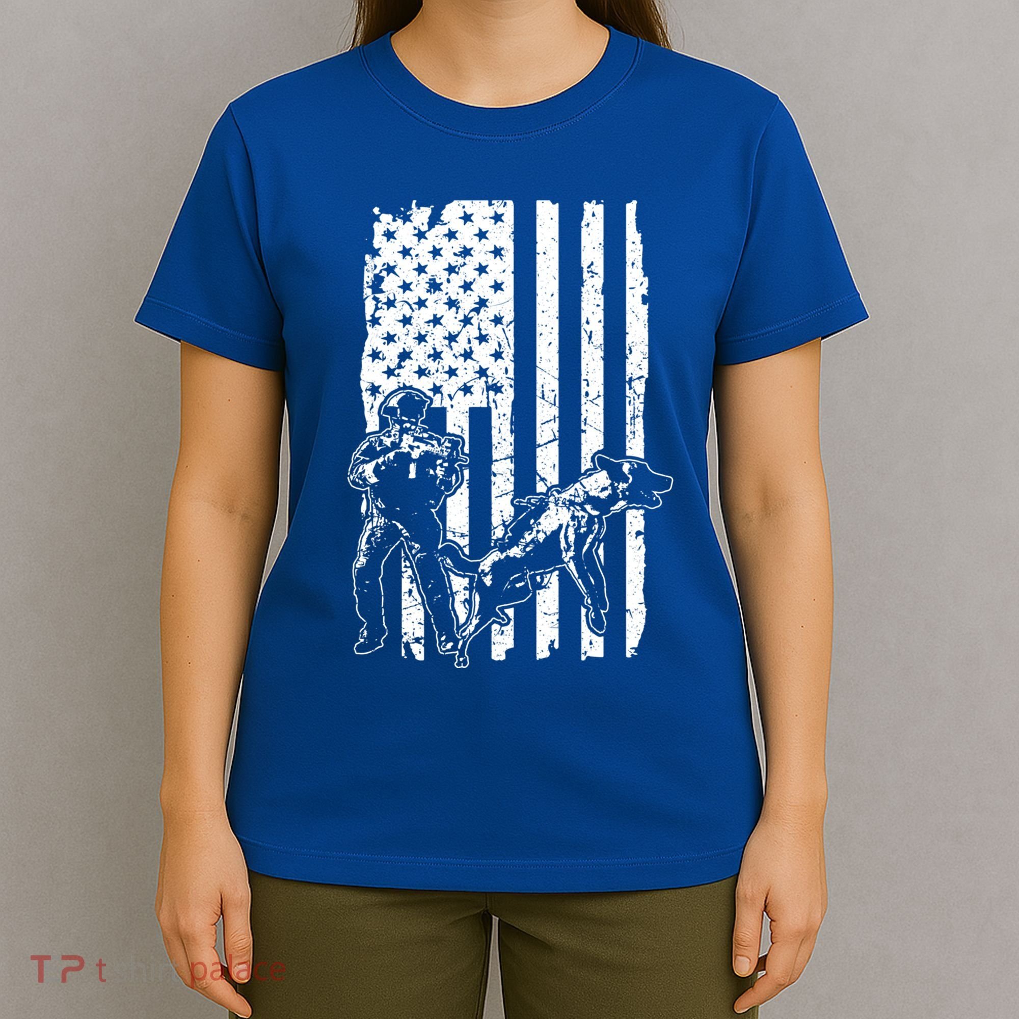 K9 Unit Dog Police Officer Army Soldier Rescue Usa Flag Gift T-Shirt