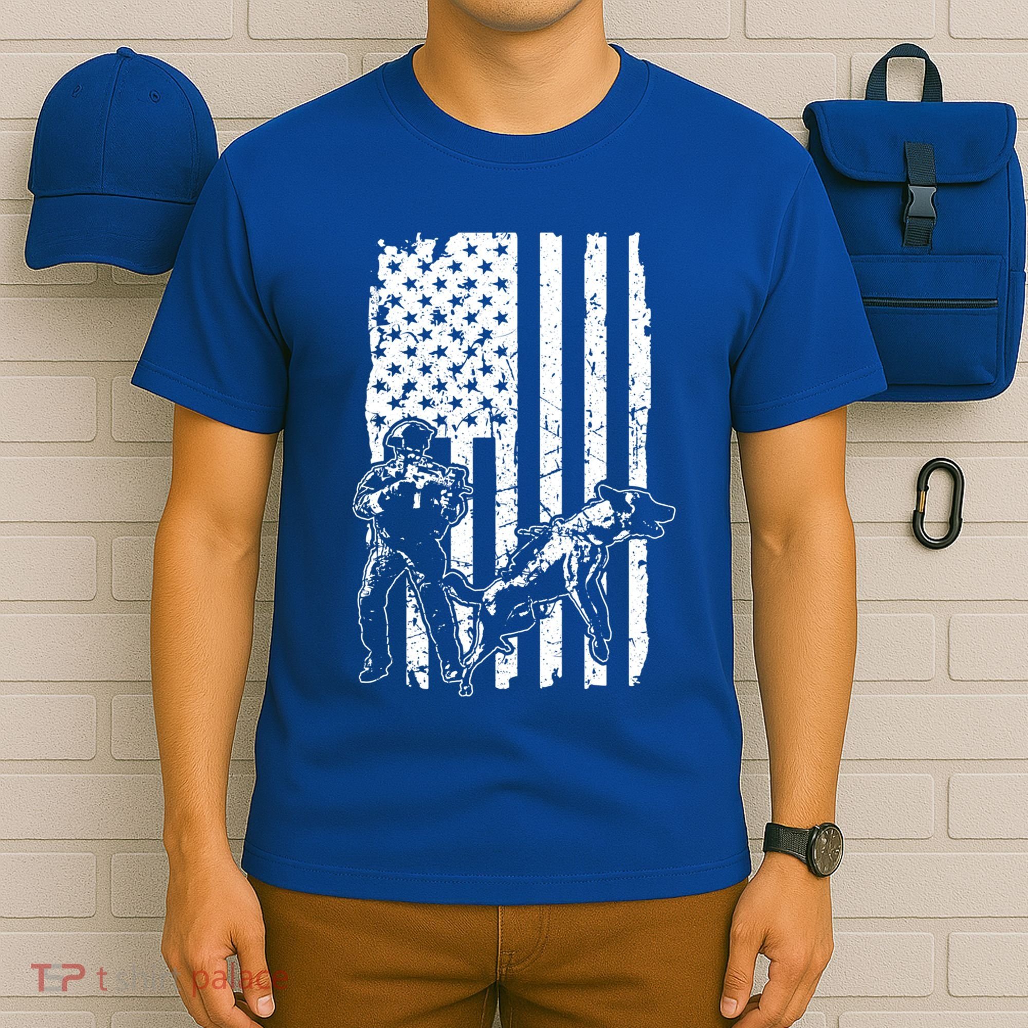 K9 Unit Dog Police Officer Army Soldier Rescue Usa Flag Gift T-Shirt