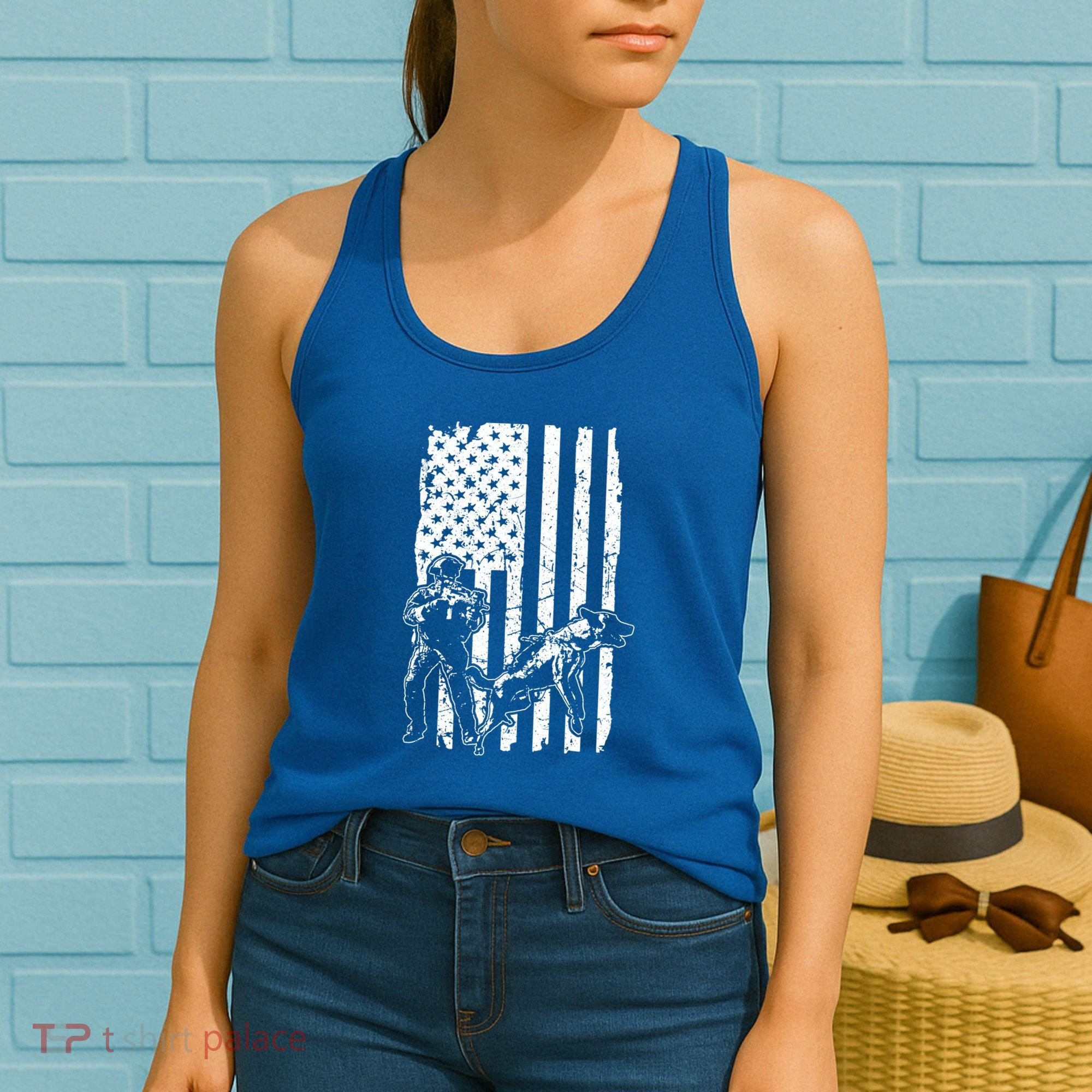 K9 Unit Dog Police Officer Army Soldier Rescue Usa Flag Gift Women's Tank Top