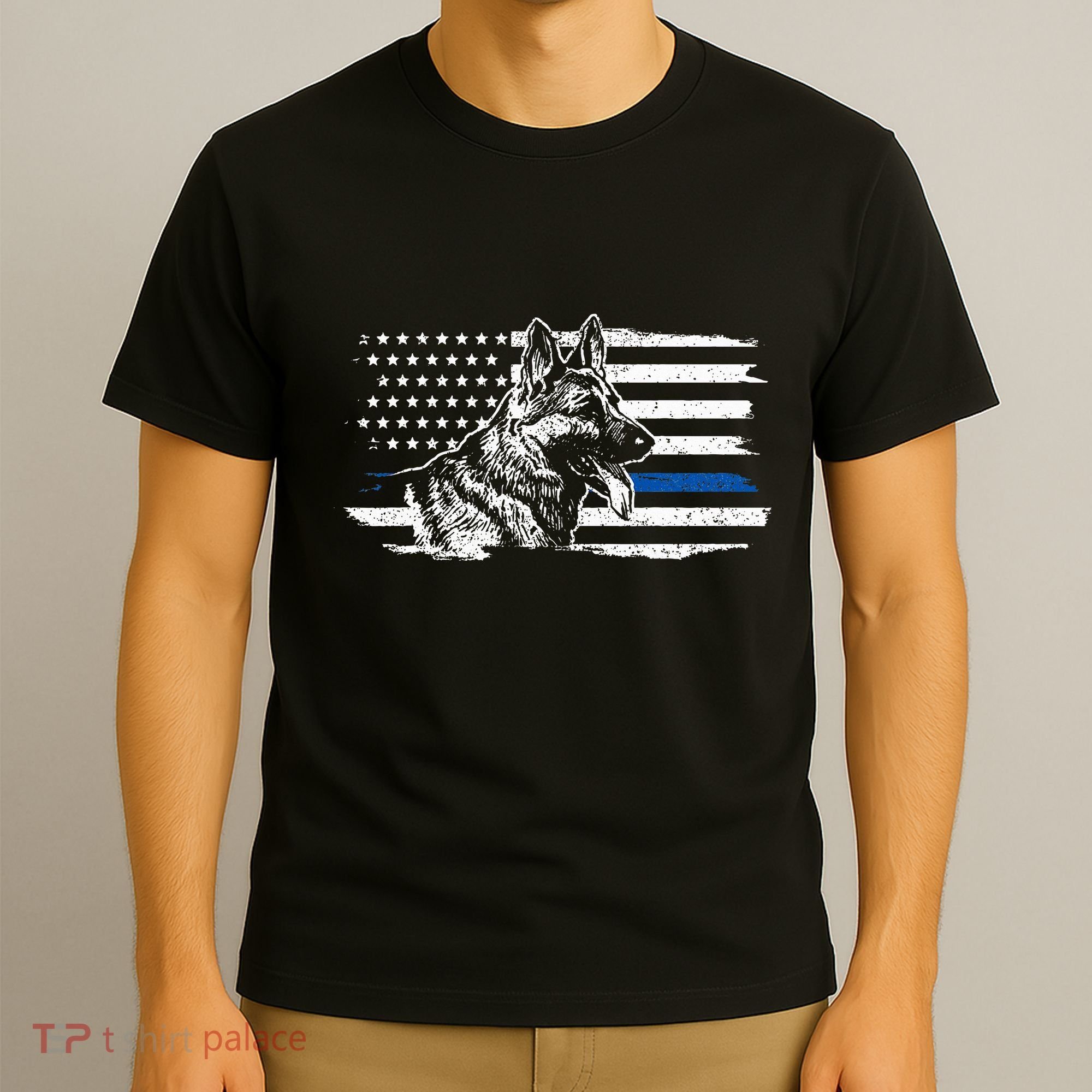 K9 Unit German Shepherd Dog Thin Blue Line Patriotic Police T-Shirt