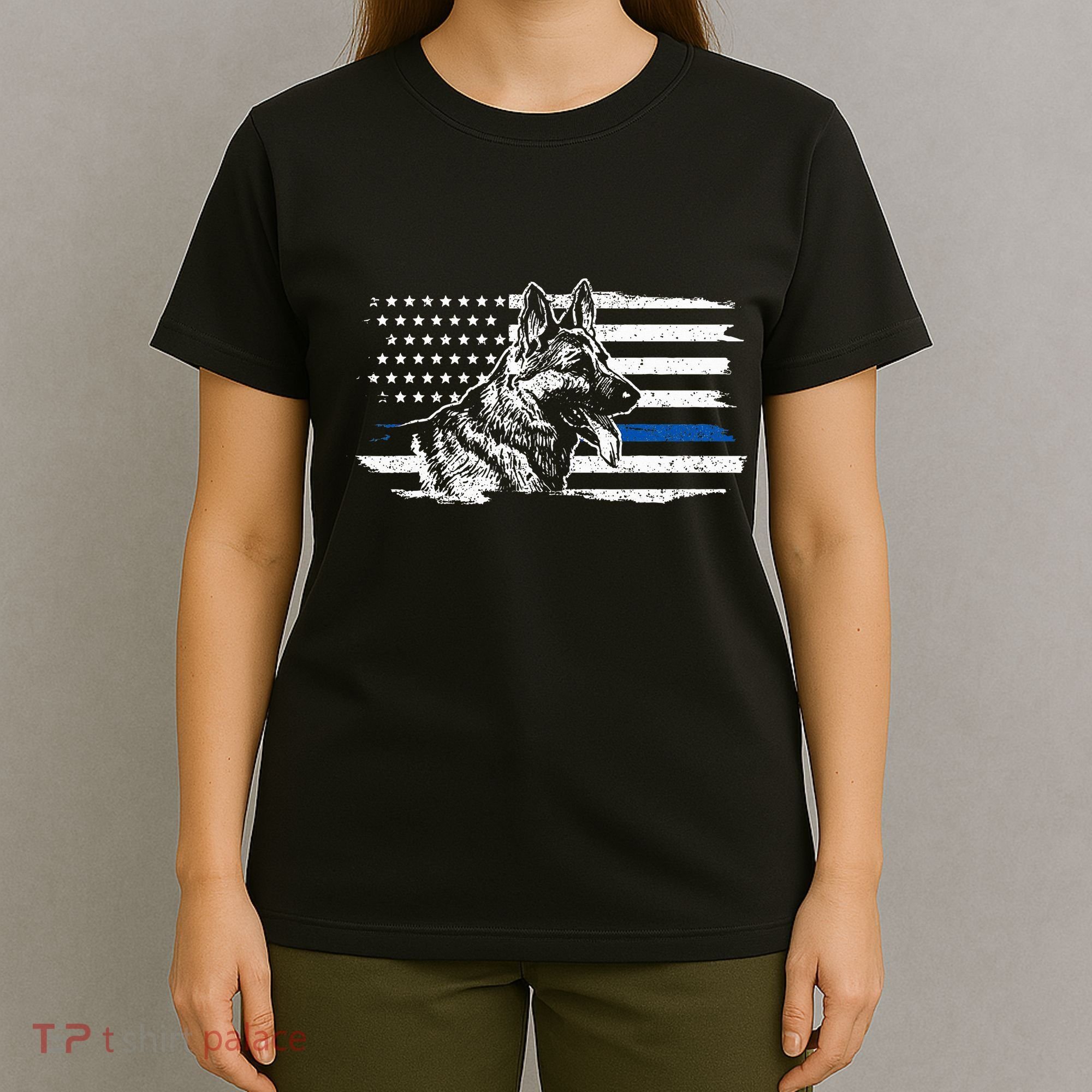K9 Unit German Shepherd Dog Thin Blue Line Patriotic Police T-Shirt