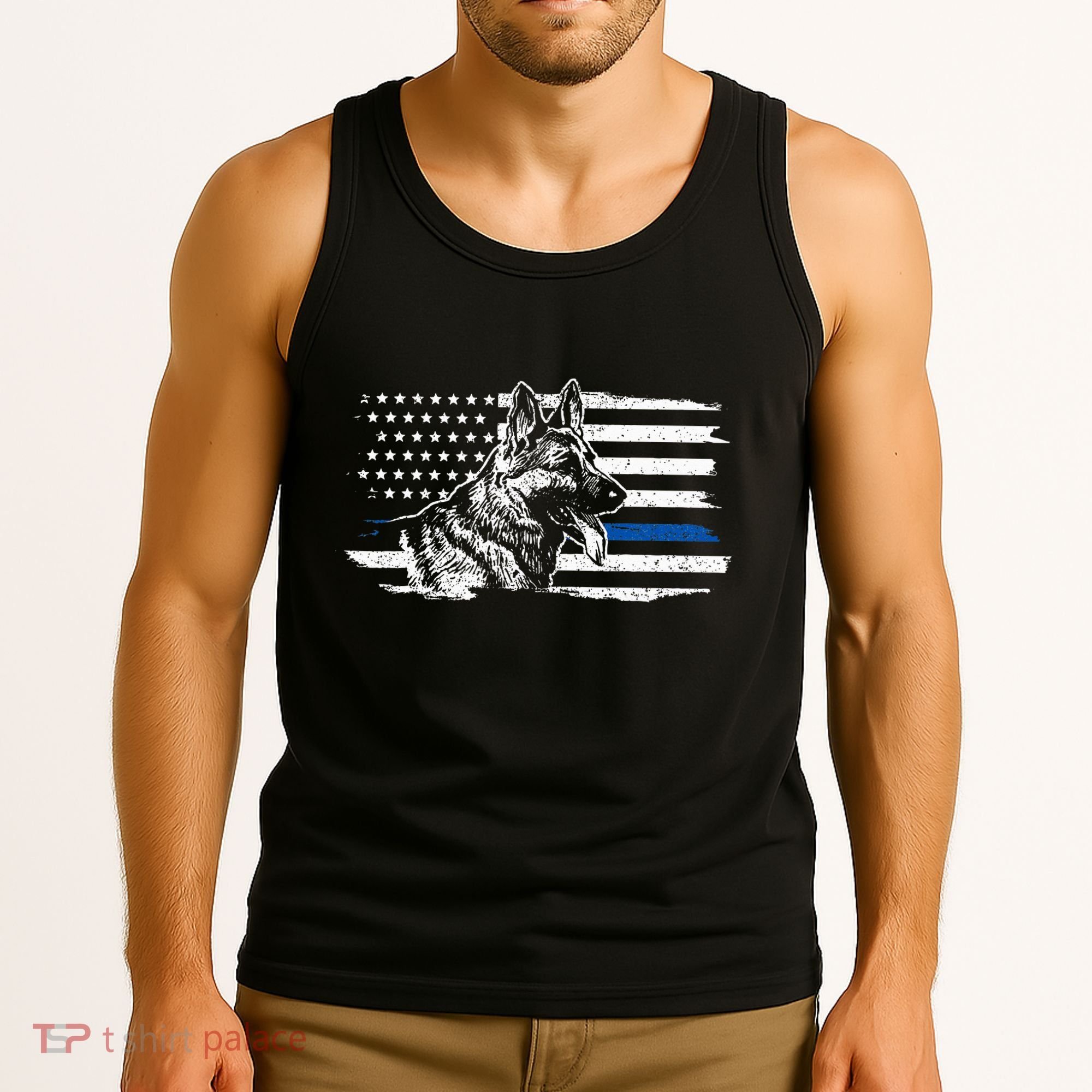 K9 Unit German Shepherd Dog Thin Blue Line Patriotic Police Tank Top