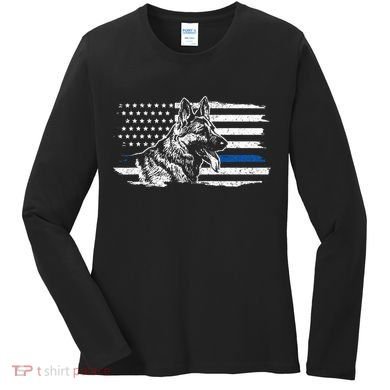 K9 Unit German Shepherd Dog Thin Blue Line Patriotic Police Women's Long Sleeve Shirt