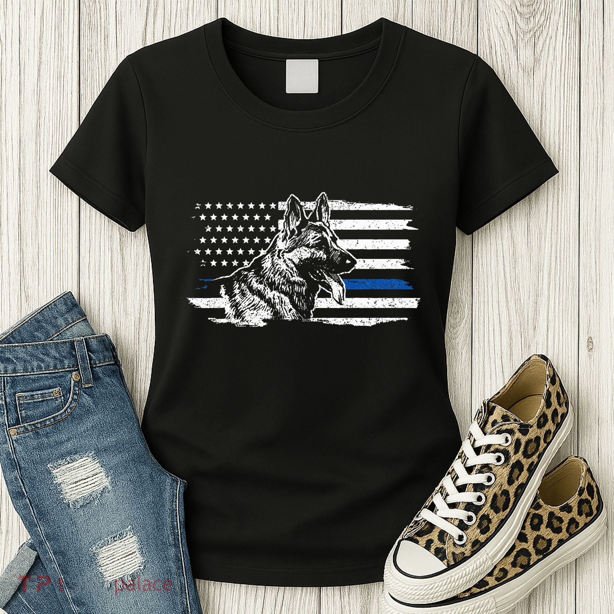 K9 Unit German Shepherd Dog Thin Blue Line Patriotic Police Women's T-Shirt