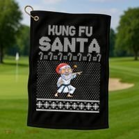 Kung Fu Santa Ugly Christmas Golf Towel thumb 1