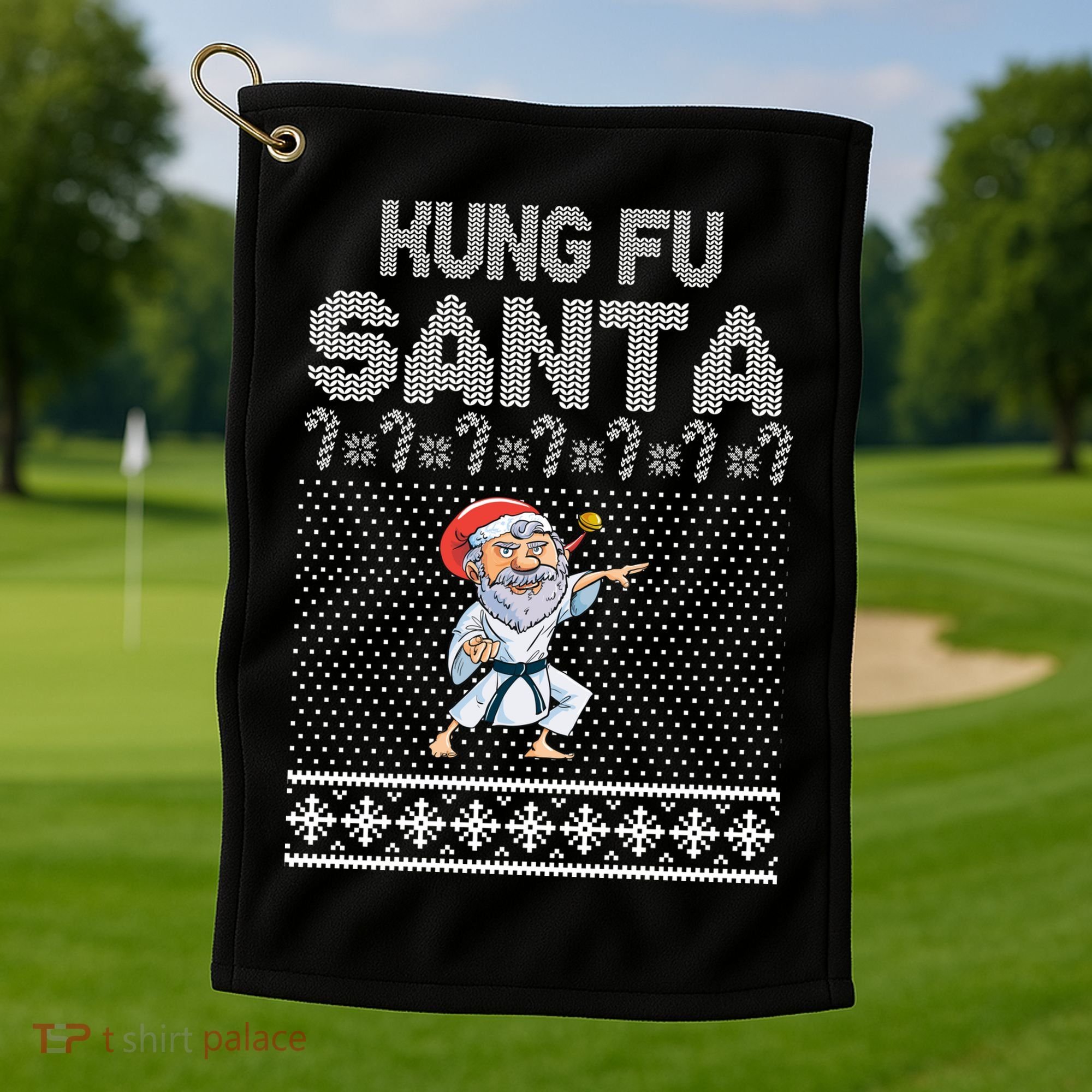 Kung Fu Santa Ugly Christmas Golf Towel