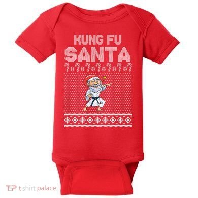 Kung Fu Santa Ugly Christmas Baby Bodysuit