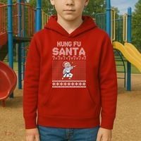 Kung Fu Santa Ugly Christmas Kids Hoodie thumb 2