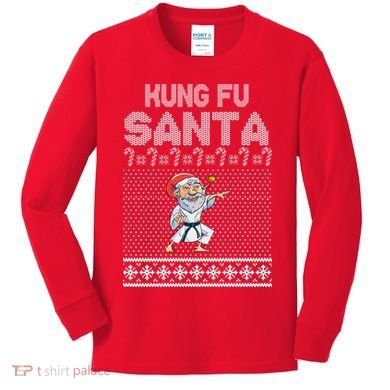 Kung Fu Santa Ugly Christmas Kids Long Sleeve Shirt