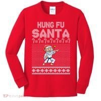 Kung Fu Santa Ugly Christmas Kids Long Sleeve Shirt thumb 0