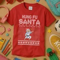 Kung Fu Santa Ugly Christmas Kids T-Shirt thumb 3