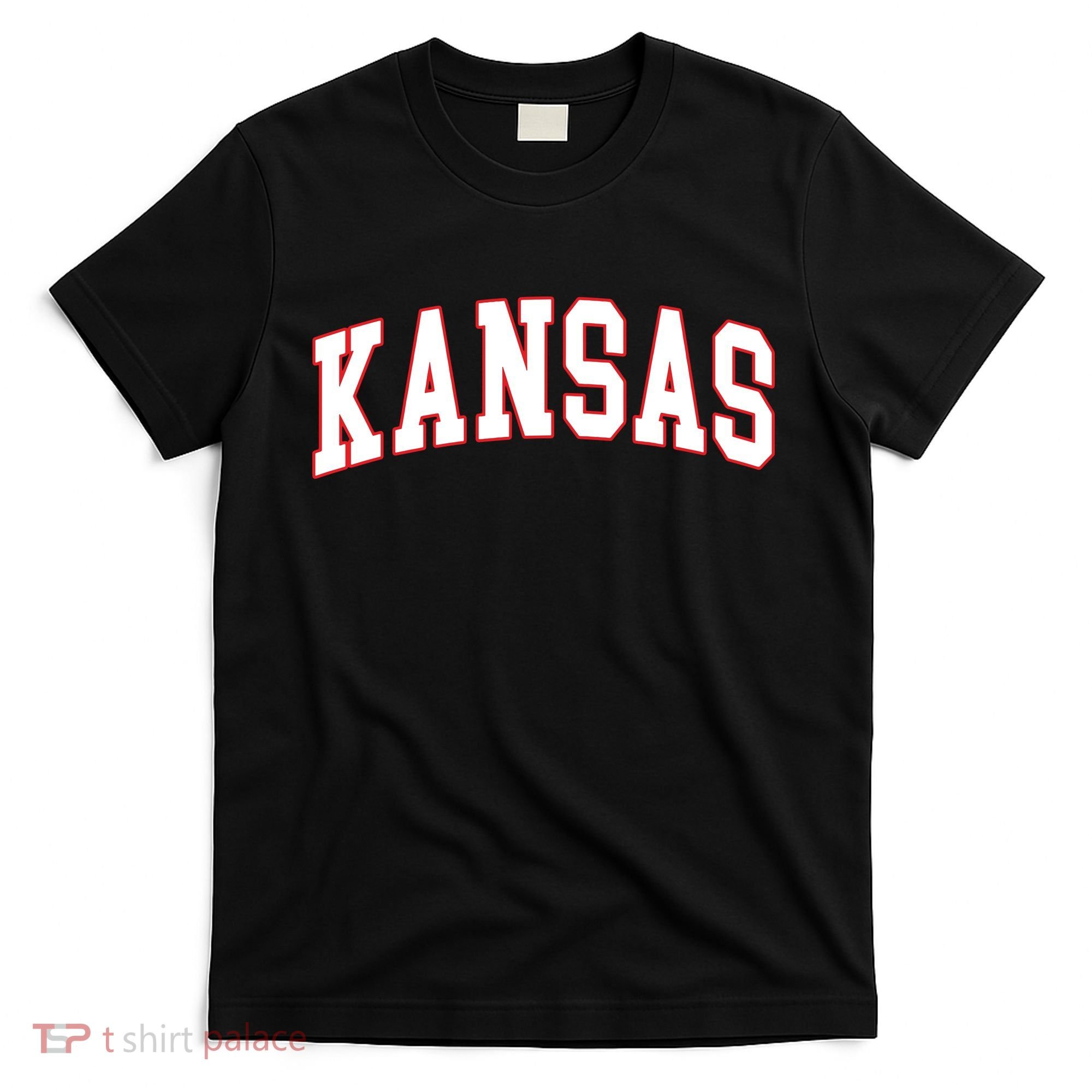 Kansas United States Varsity Style White Red Font T-Shirt