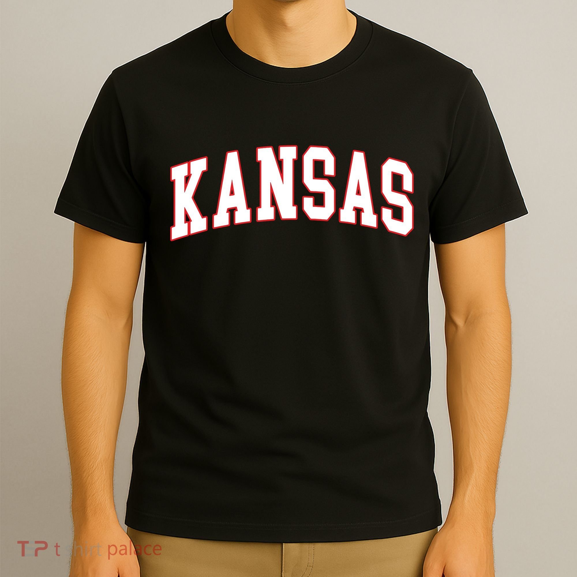 Kansas United States Varsity Style White Red Font T-Shirt