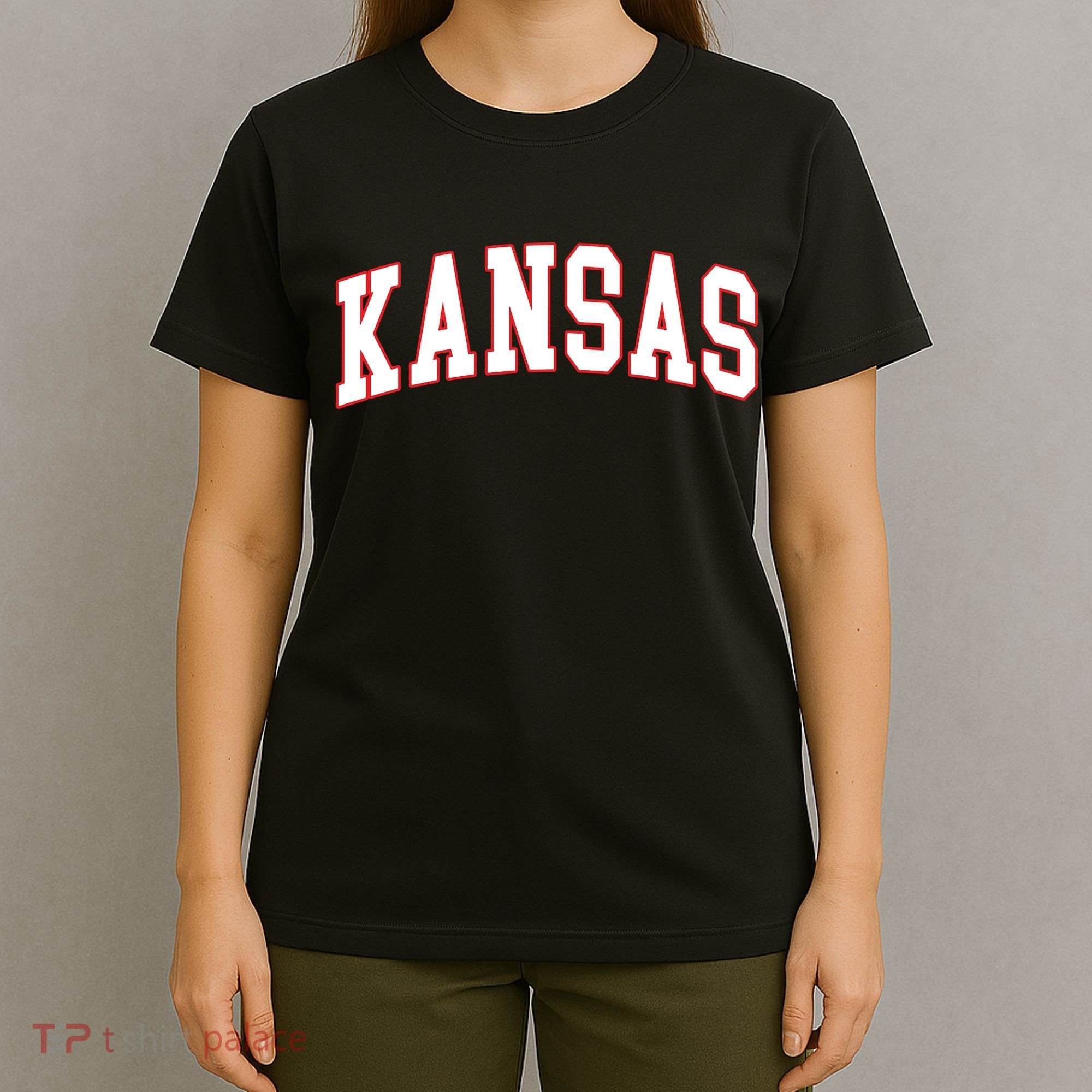 Kansas United States Varsity Style White Red Font T-Shirt