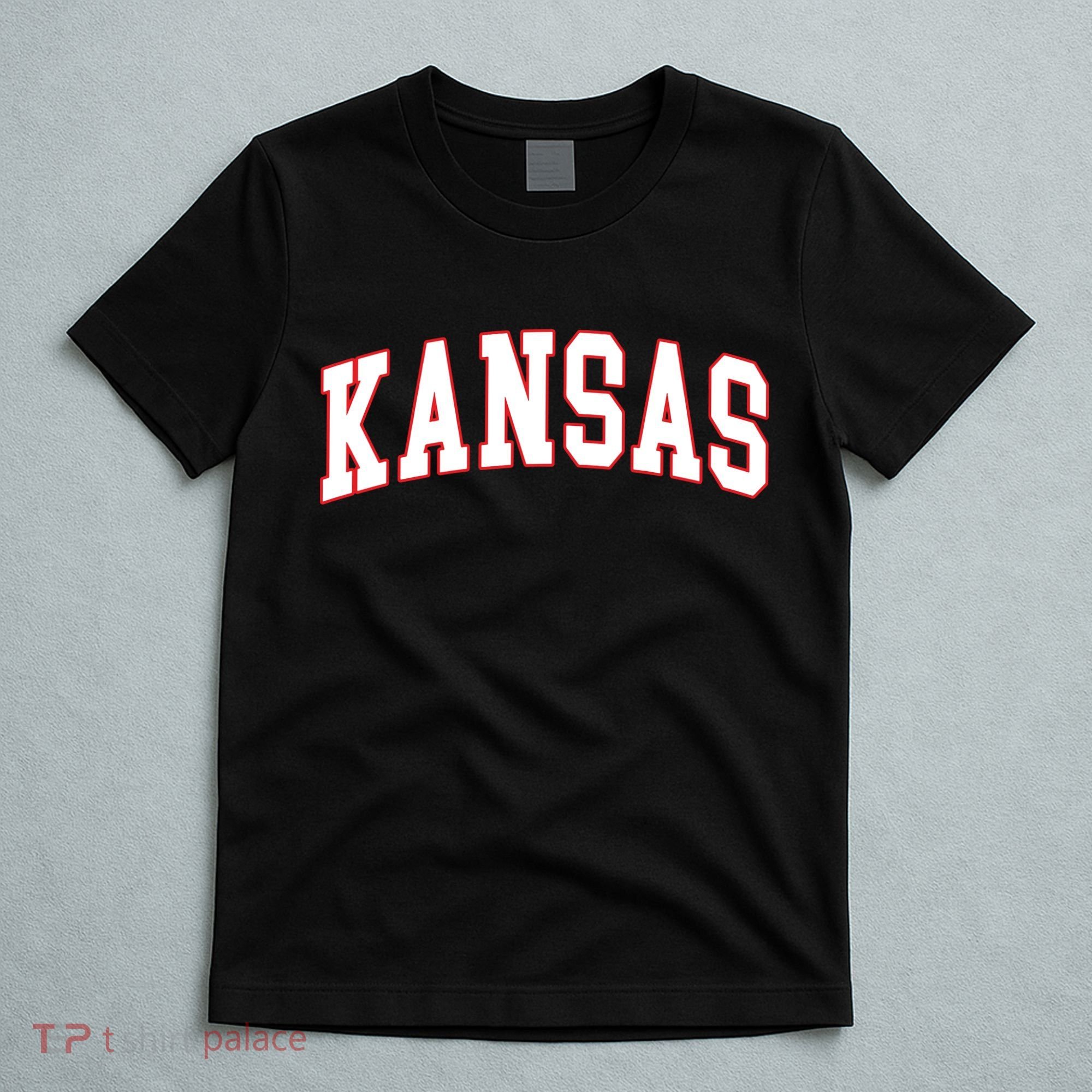 Kansas United States Varsity Style White Red Font T-Shirt