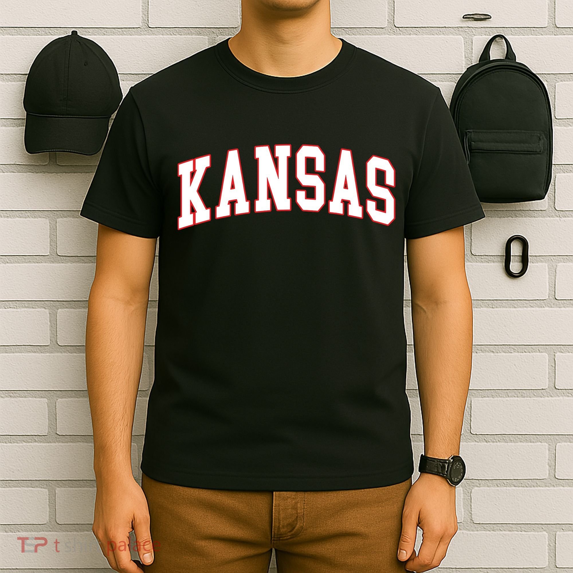 Kansas United States Varsity Style White Red Font T-Shirt