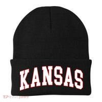 Kansas United States Varsity Style White Red Font Beanie thumb 0