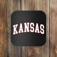 Kansas United States Varsity Style White Red Font Coaster thumb 0