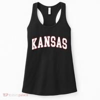Kansas United States Varsity Style White Red Font Women's Tank Top thumb 0