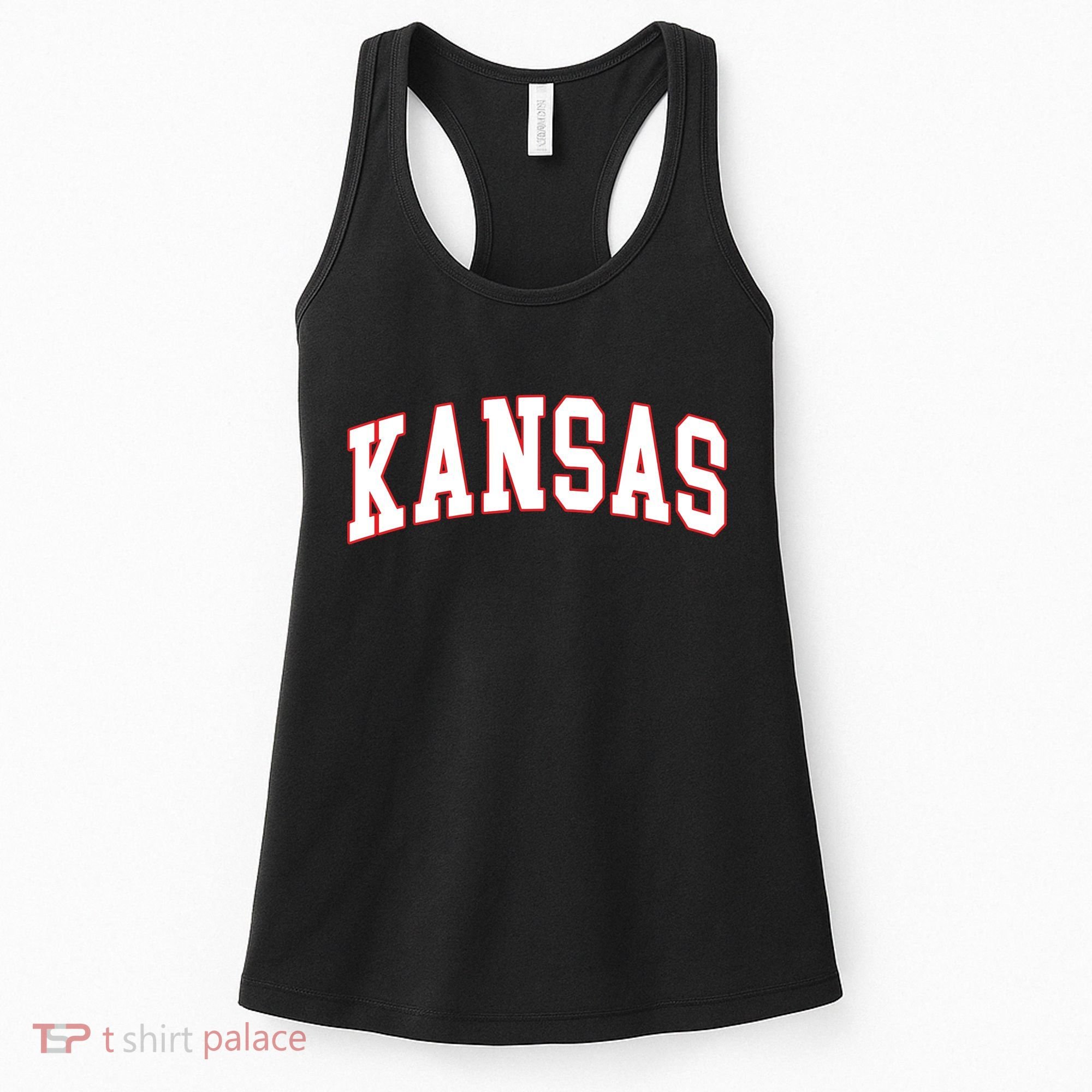 Kansas United States Varsity Style White Red Font Women's Tank Top