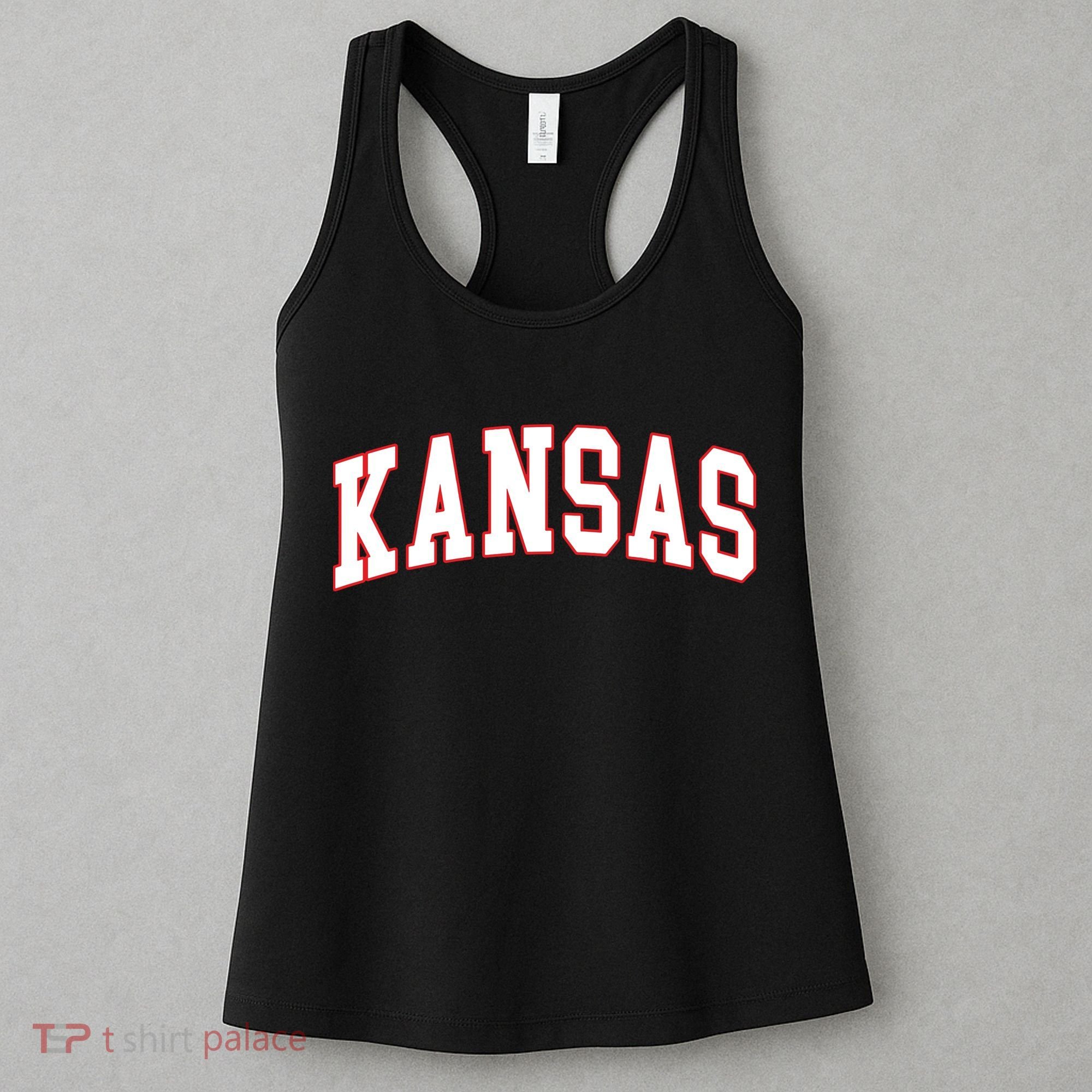 Kansas United States Varsity Style White Red Font Women's Tank Top
