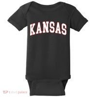 Kansas United States Varsity Style White Red Font Baby Bodysuit thumb 0