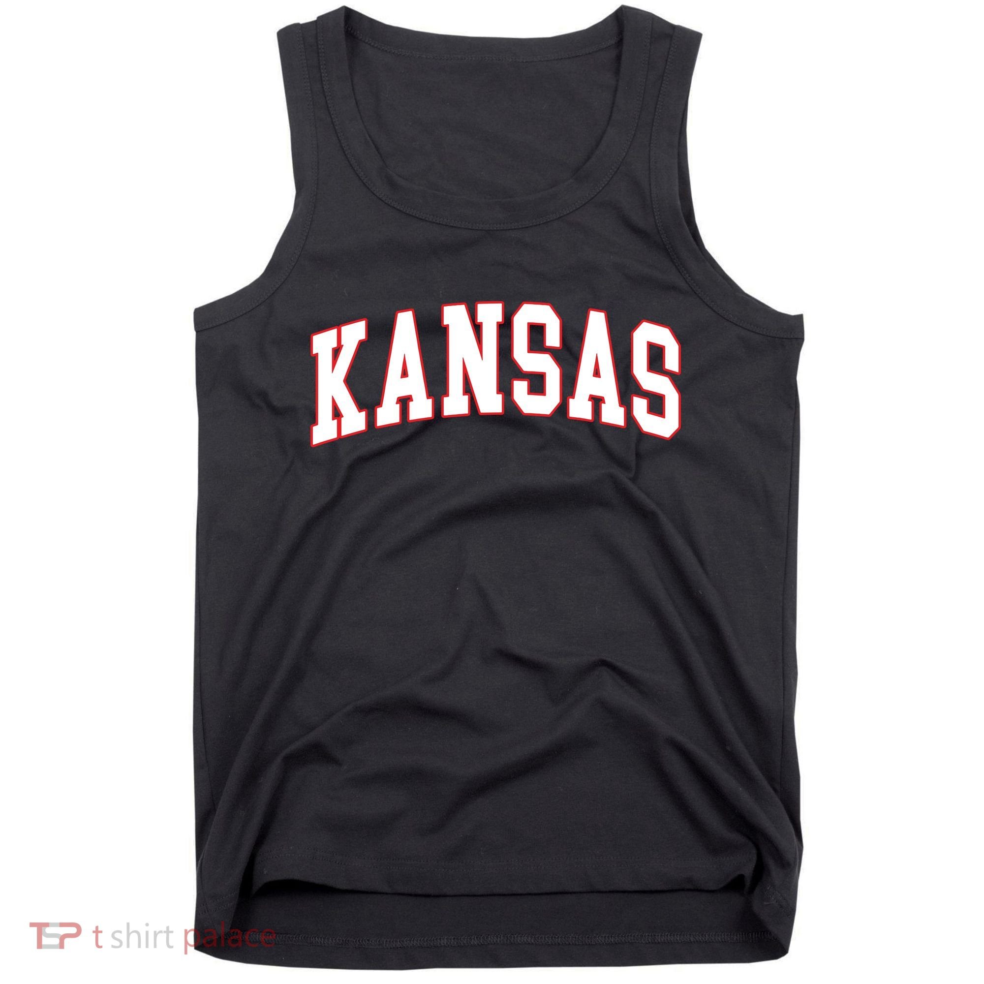 Kansas United States Varsity Style White Red Font Tank Top