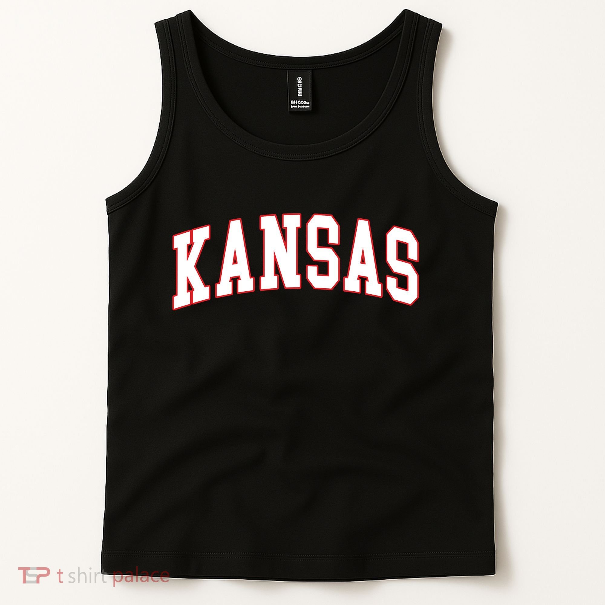Kansas United States Varsity Style White Red Font Tank Top
