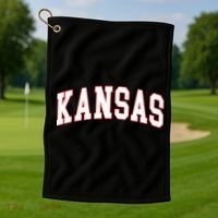Kansas United States Varsity Style White Red Font Golf Towel thumb 1