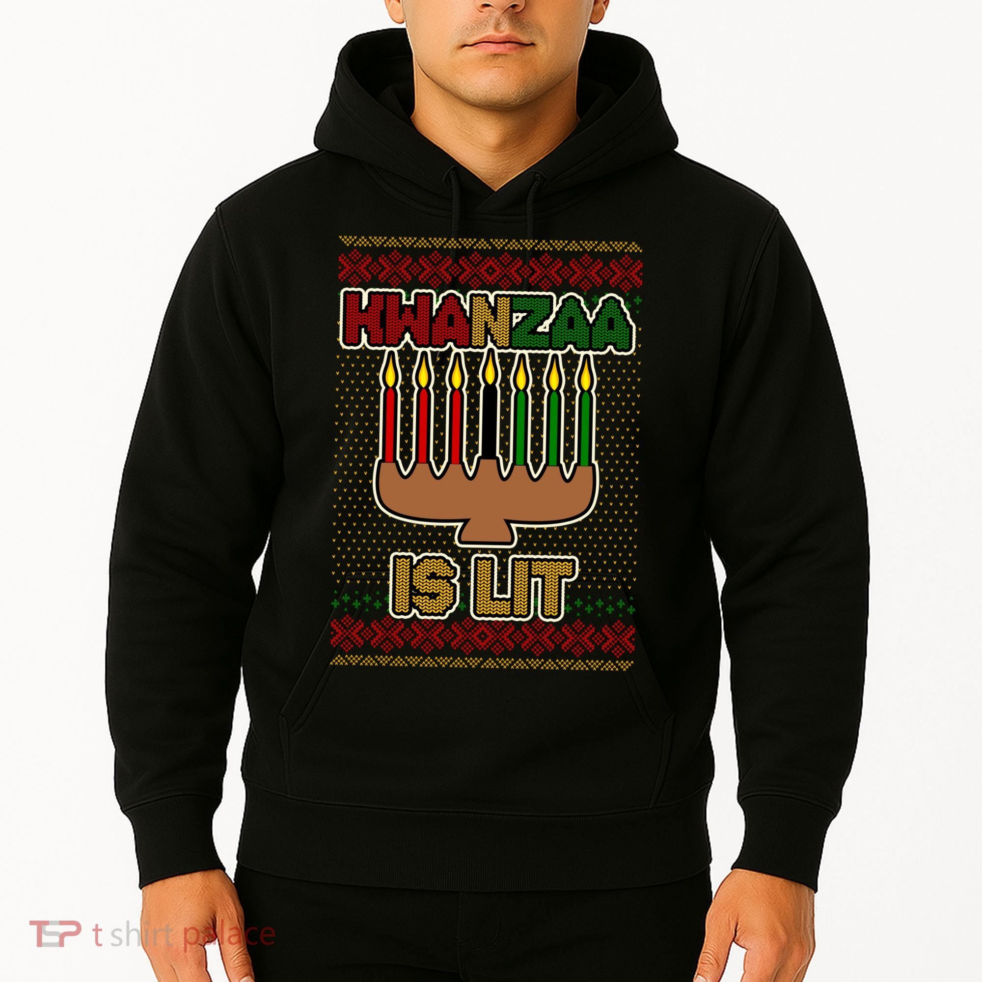 Kwanzaa is Lit Kinara Candles Ugly Kwanzaa Sweater Hoodie