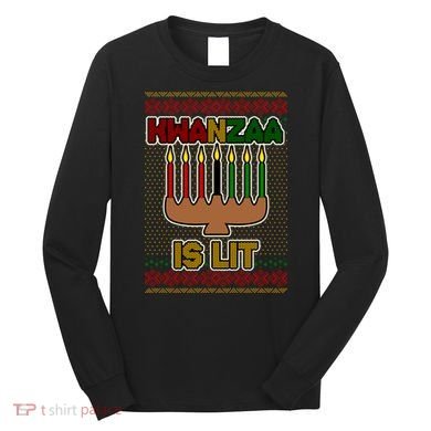 Kwanzaa is Lit Kinara Candles Ugly Kwanzaa Sweater Long Sleeve Shirt