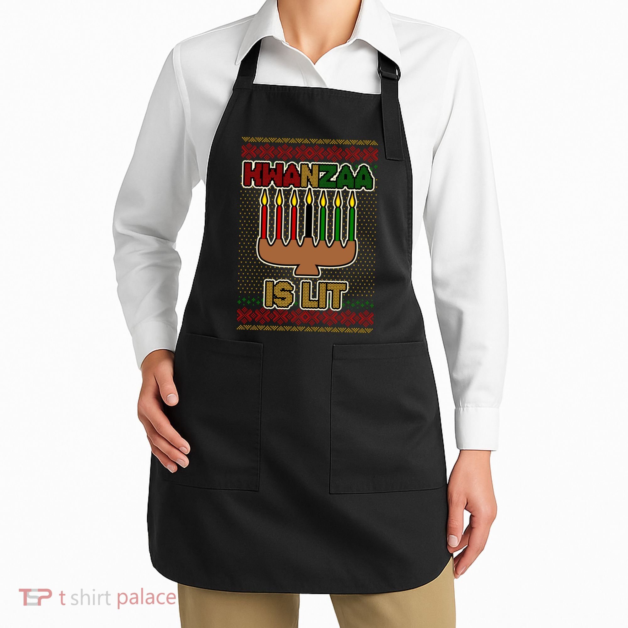 Kwanzaa is Lit Kinara Candles Ugly Kwanzaa Sweater Apron