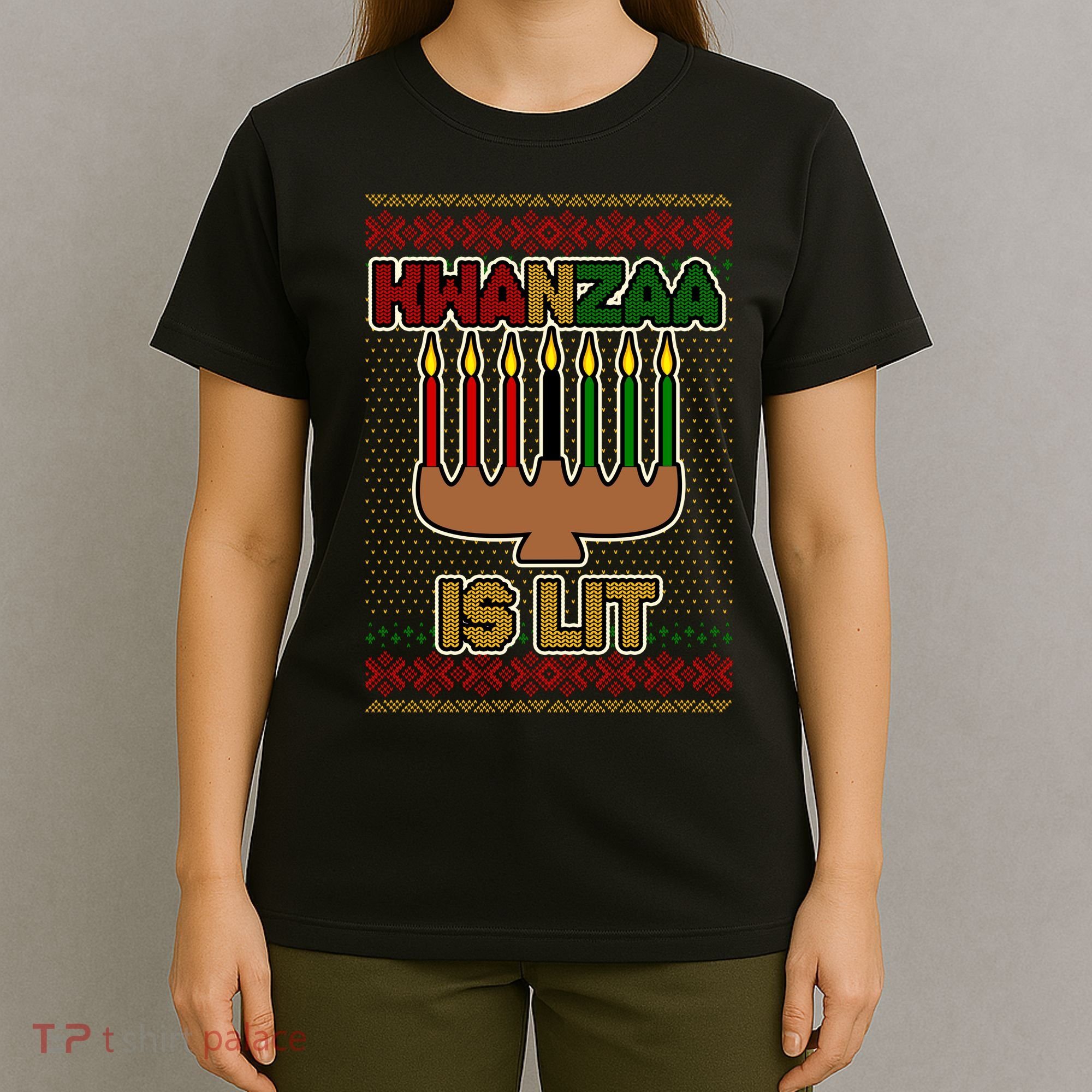 Kwanzaa is Lit Kinara Candles Ugly Kwanzaa Sweater T-Shirt