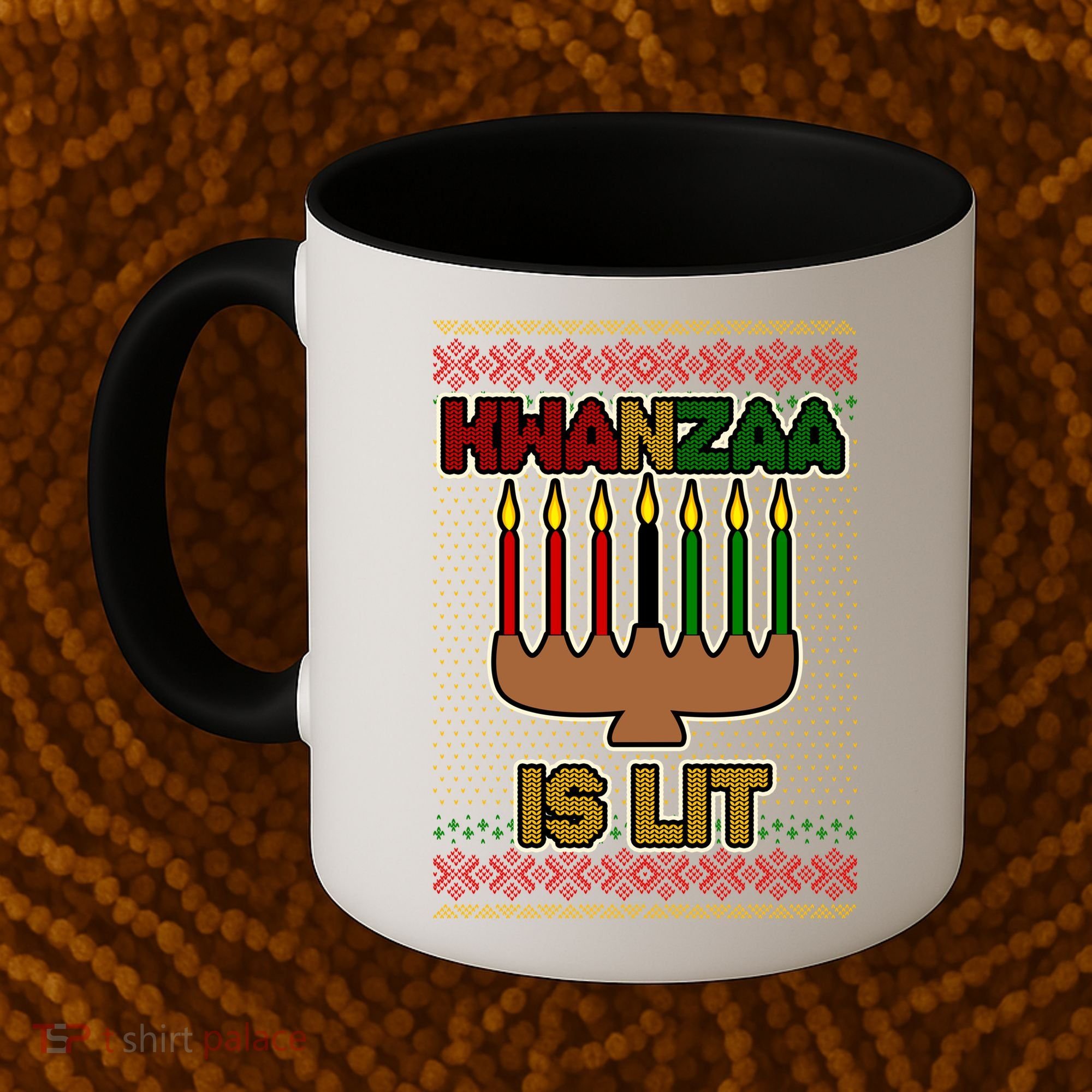 Kwanzaa is Lit Kinara Candles Ugly Kwanzaa Sweater Coffee Mug