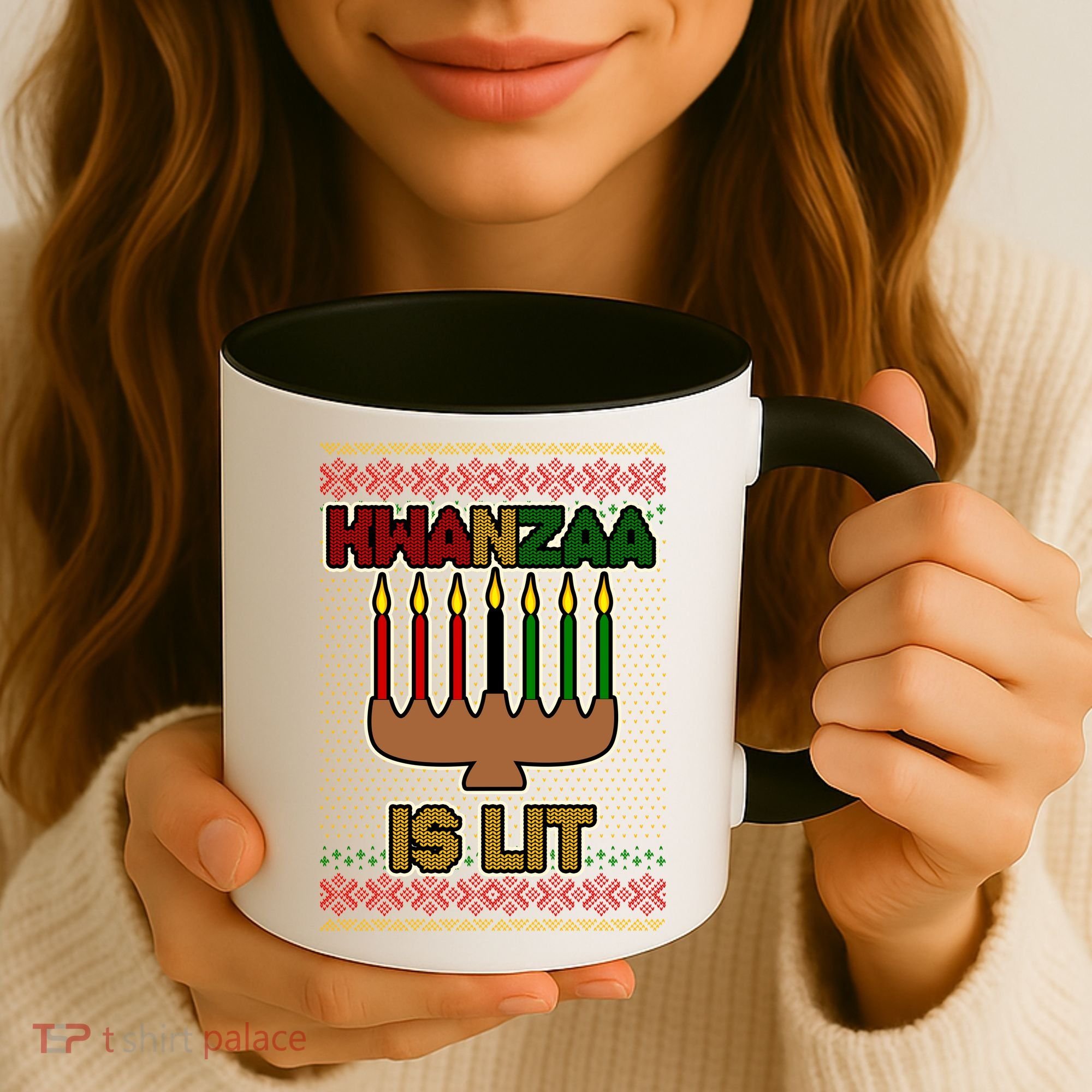 Kwanzaa is Lit Kinara Candles Ugly Kwanzaa Sweater Coffee Mug