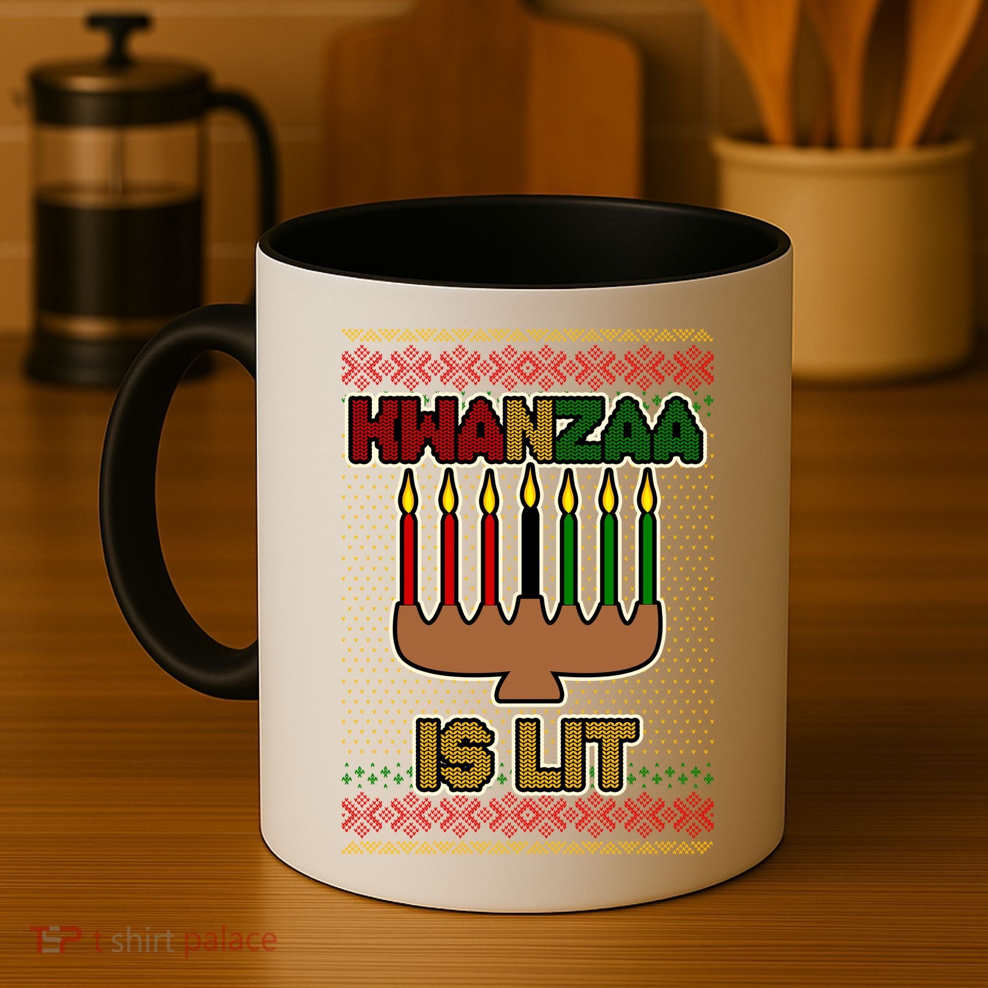 Kwanzaa is Lit Kinara Candles Ugly Kwanzaa Sweater Coffee Mug