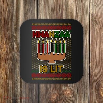 Kwanzaa is Lit Kinara Candles Ugly Kwanzaa Sweater Coaster