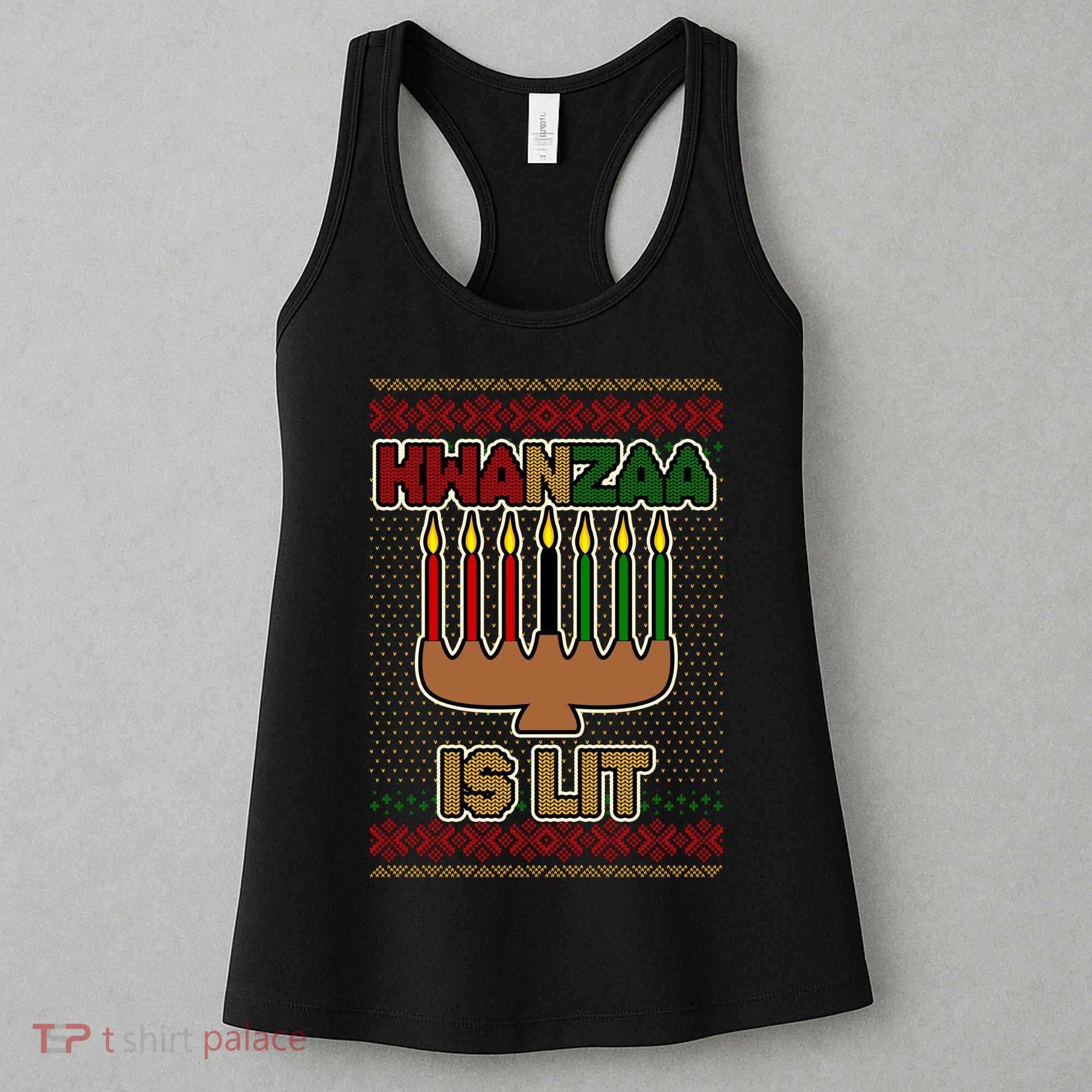 Kwanzaa is Lit Kinara Candles Ugly Kwanzaa Sweater Women's Tank Top