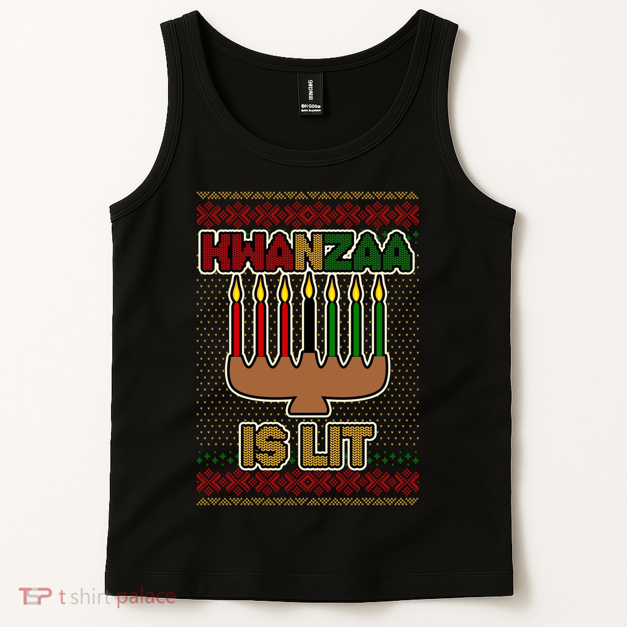 Kwanzaa is Lit Kinara Candles Ugly Kwanzaa Sweater Tank Top