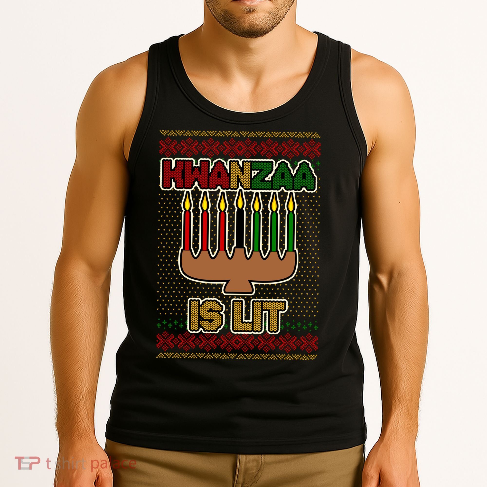 Kwanzaa is Lit Kinara Candles Ugly Kwanzaa Sweater Tank Top