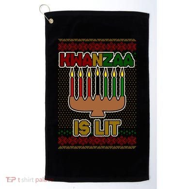 Kwanzaa is Lit Kinara Candles Ugly Kwanzaa Sweater Golf Towel