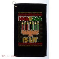 Kwanzaa is Lit Kinara Candles Ugly Kwanzaa Sweater Golf Towel thumb 0