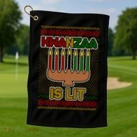 Kwanzaa is Lit Kinara Candles Ugly Kwanzaa Sweater Golf Towel thumb 1