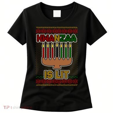Kwanzaa is Lit Kinara Candles Ugly Kwanzaa Sweater Women's T-Shirt