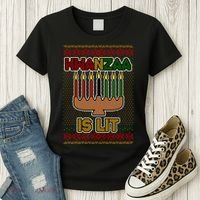 Kwanzaa is Lit Kinara Candles Ugly Kwanzaa Sweater Women's T-Shirt thumb 3